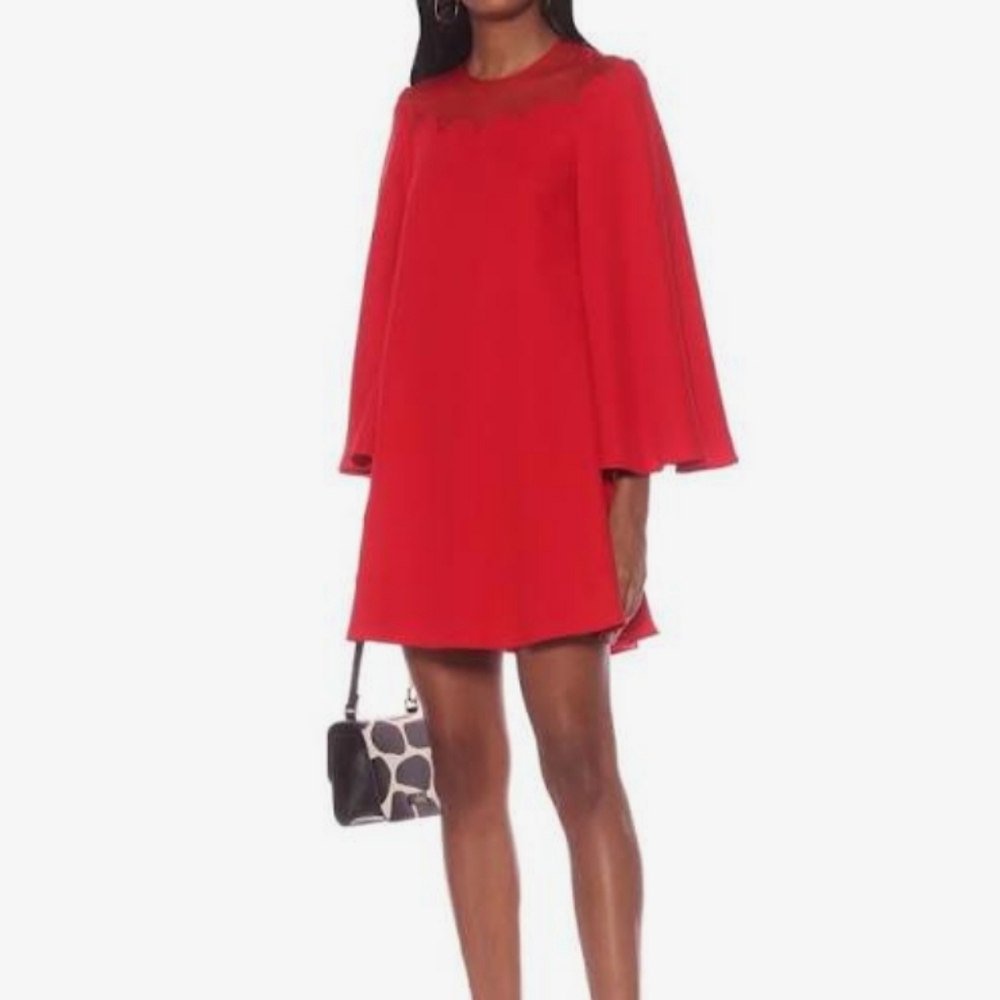 Valentino shift dress 8 red bell long sleeve 44